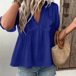 SHEIN Blue Ruffle Blouse